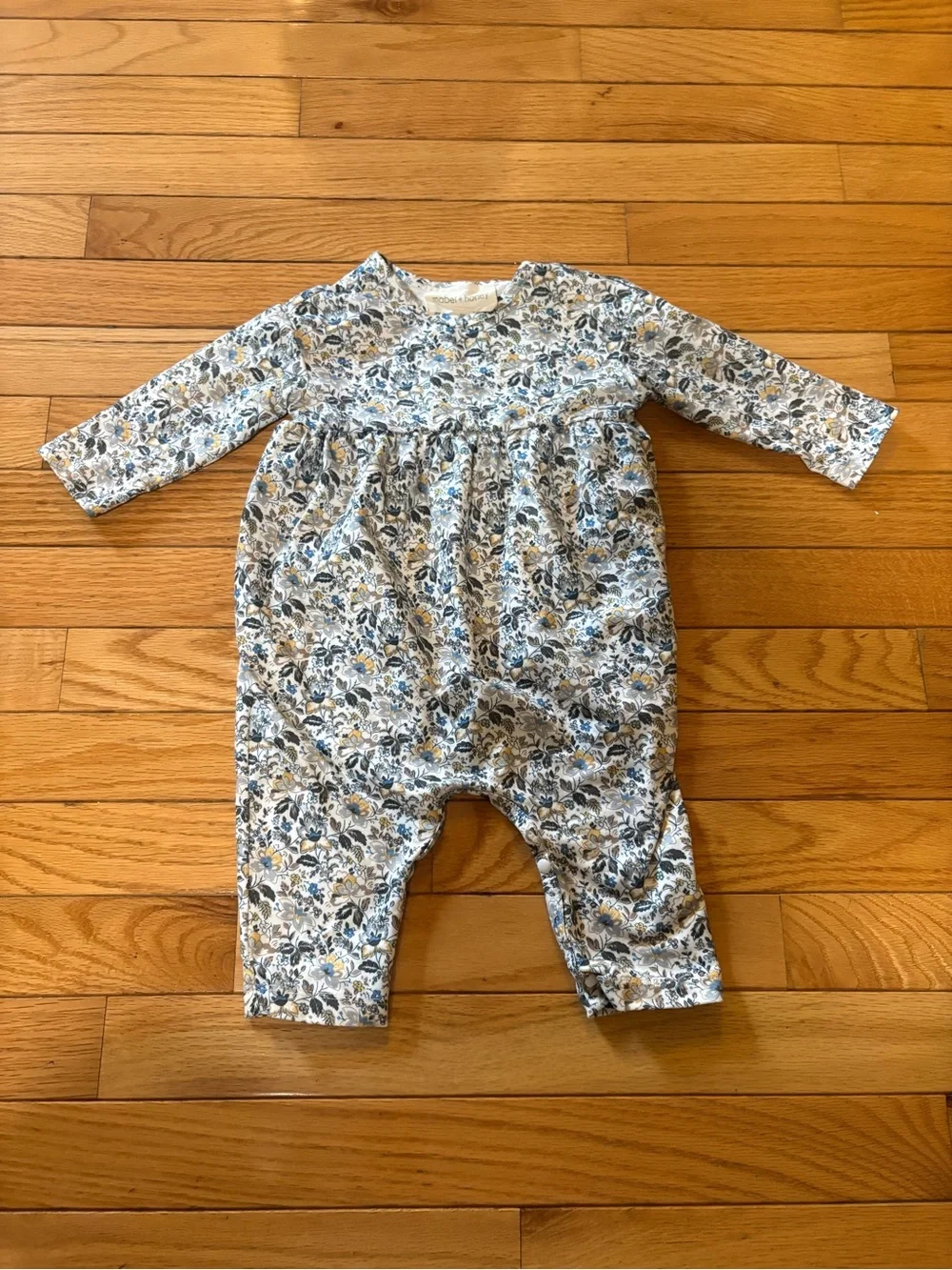 Mabel + Honey Blue Bell Floral Long-Sleeve Romper Blue Cream 9M